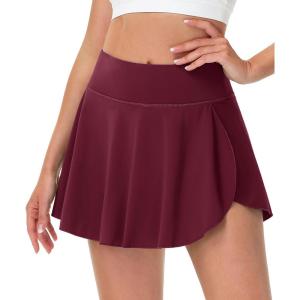 imageMAGCOMSEN Womens Tennis Skorts with Pockets High Waisted Golf Skirts Inner Shorts Pickleball Athletic Workout SkortsBurgundy