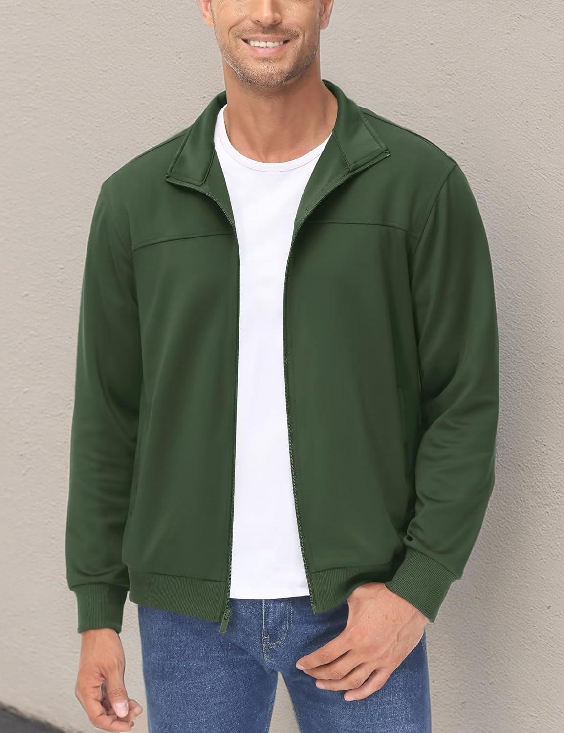 imageMAGCOMSEN Mens Track Jackets Lightweight FullZip Casual Coat Workout Running Athletic Active Jacket With PocketsArmy Green
