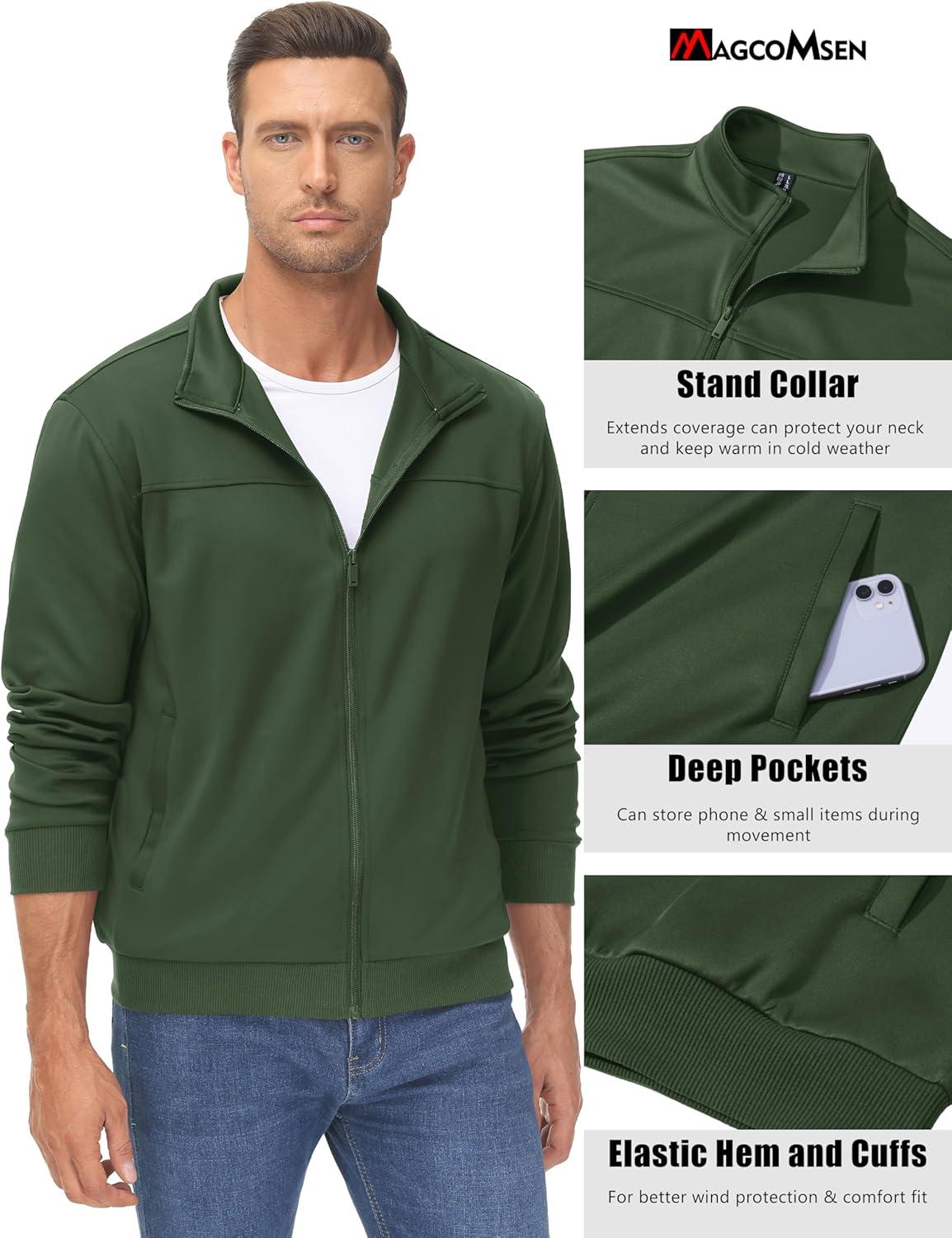 imageMAGCOMSEN Mens Track Jackets Lightweight FullZip Casual Coat Workout Running Athletic Active Jacket With PocketsArmy Green