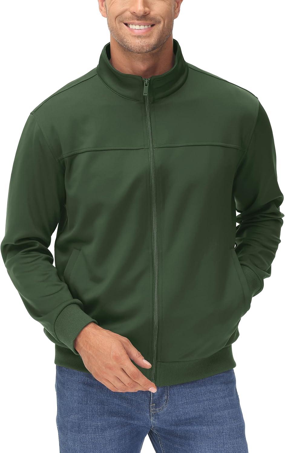 imageMAGCOMSEN Mens Track Jackets Lightweight FullZip Casual Coat Workout Running Athletic Active Jacket With PocketsArmy Green