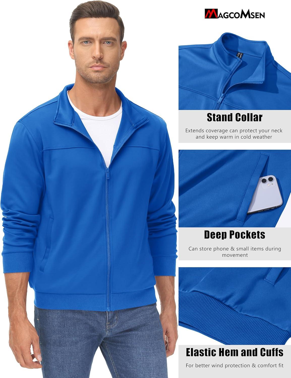 imageMAGCOMSEN Mens Track Jackets Lightweight FullZip Casual Coat Workout Running Athletic Active Jacket With PocketsBright Blue