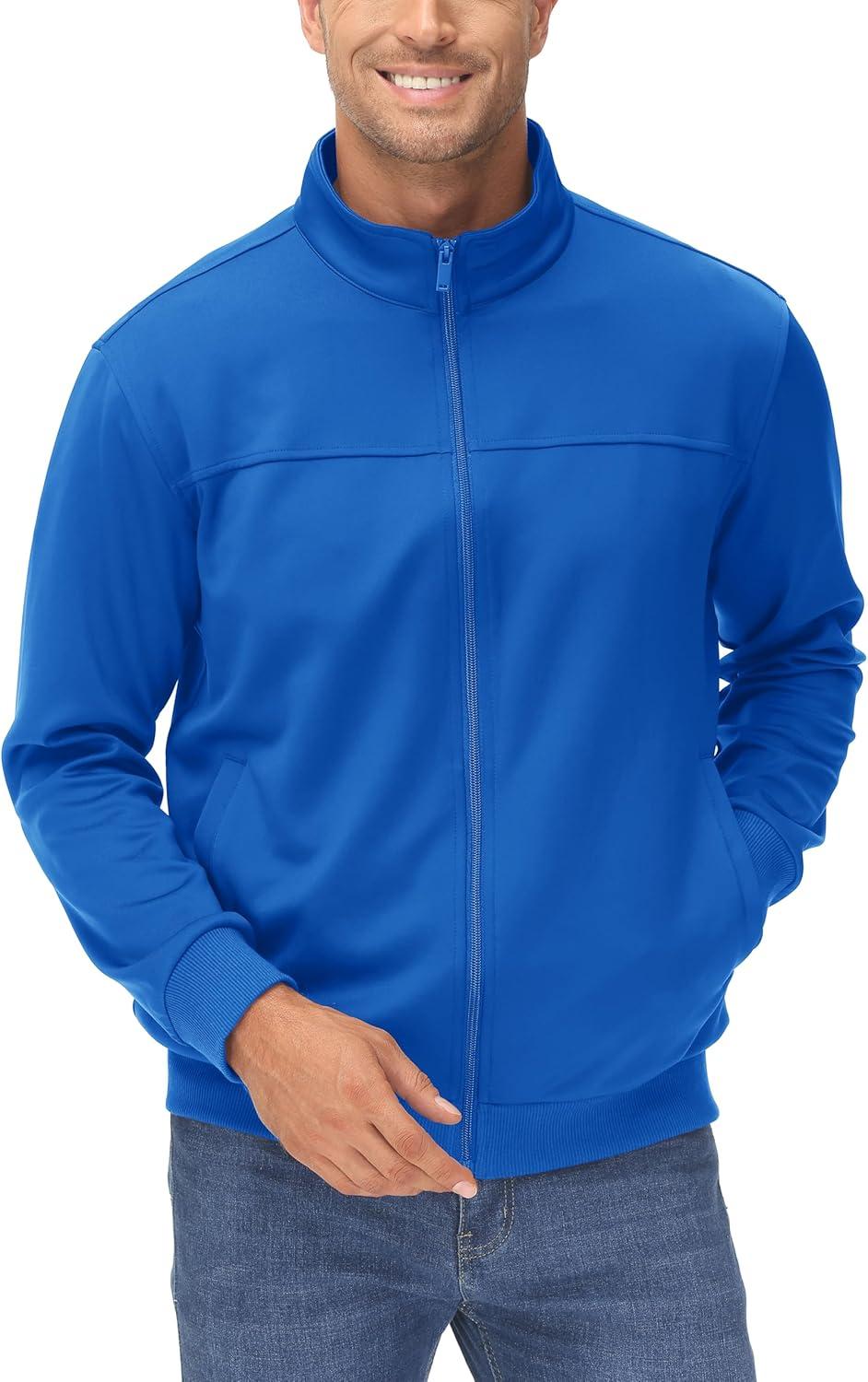 imageMAGCOMSEN Mens Track Jackets Lightweight FullZip Casual Coat Workout Running Athletic Active Jacket With PocketsBright Blue