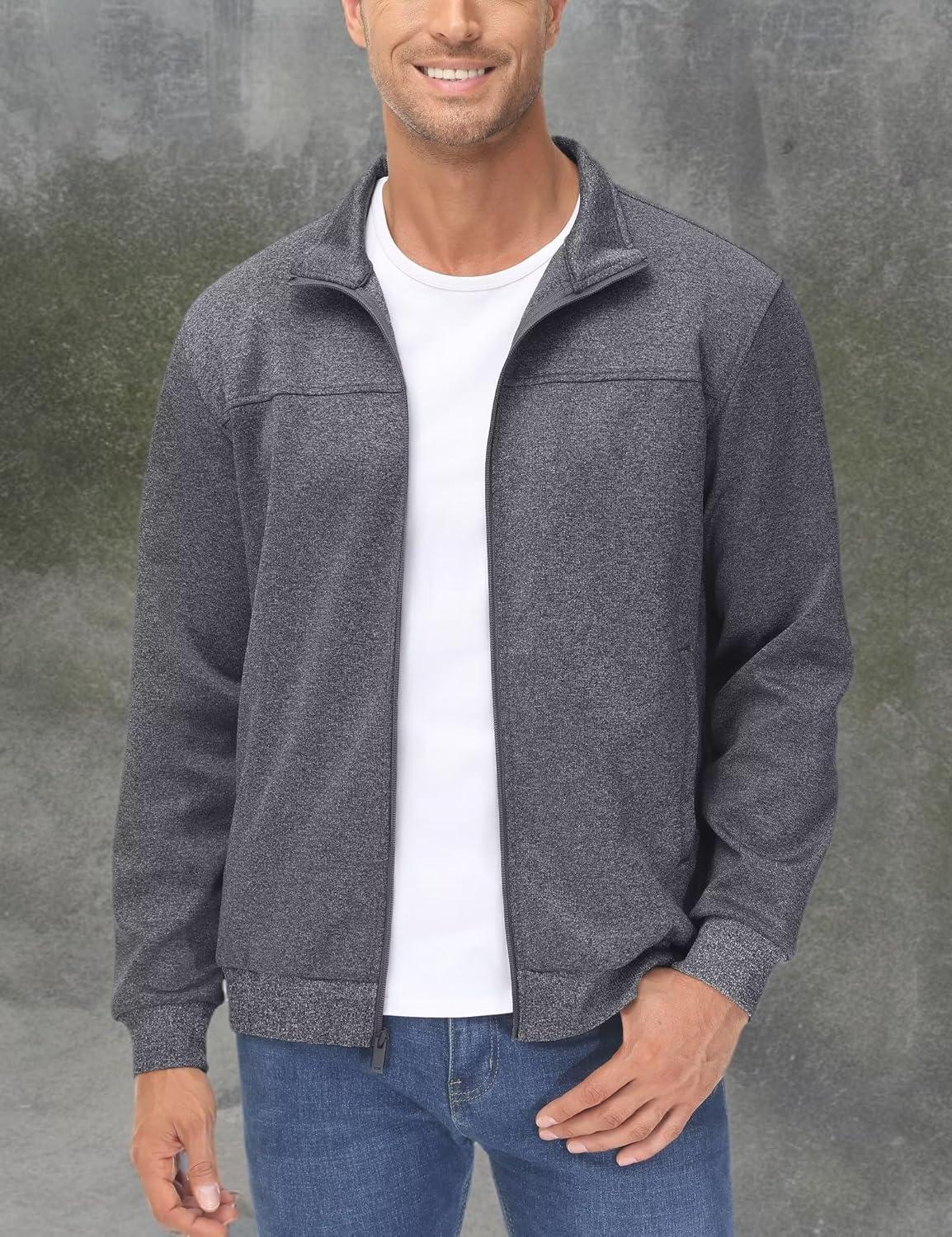 imageMAGCOMSEN Mens Track Jackets Lightweight FullZip Casual Coat Workout Running Athletic Active Jacket With PocketsDark Grey