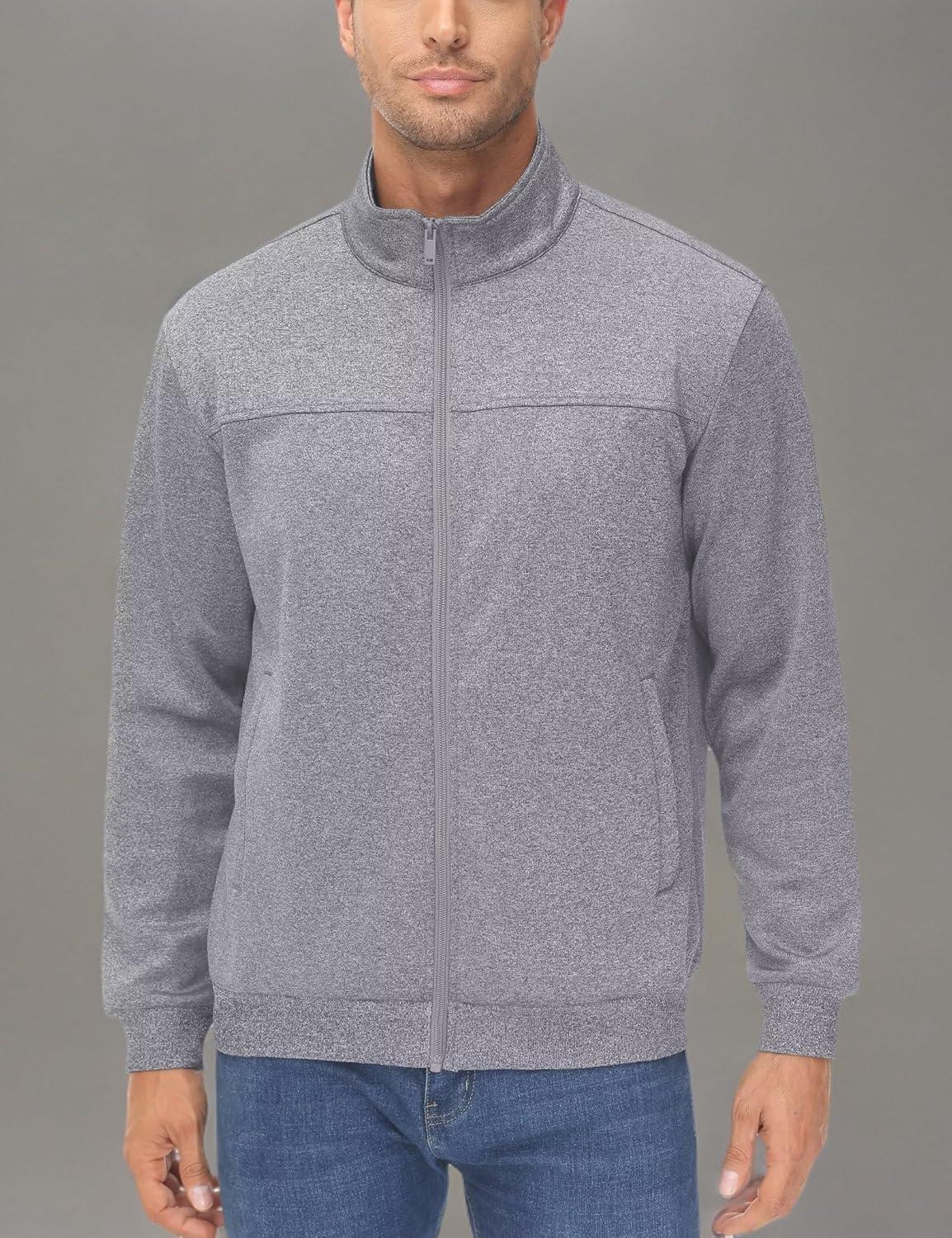imageMAGCOMSEN Mens Track Jackets Lightweight FullZip Casual Coat Workout Running Athletic Active Jacket With PocketsLight Grey