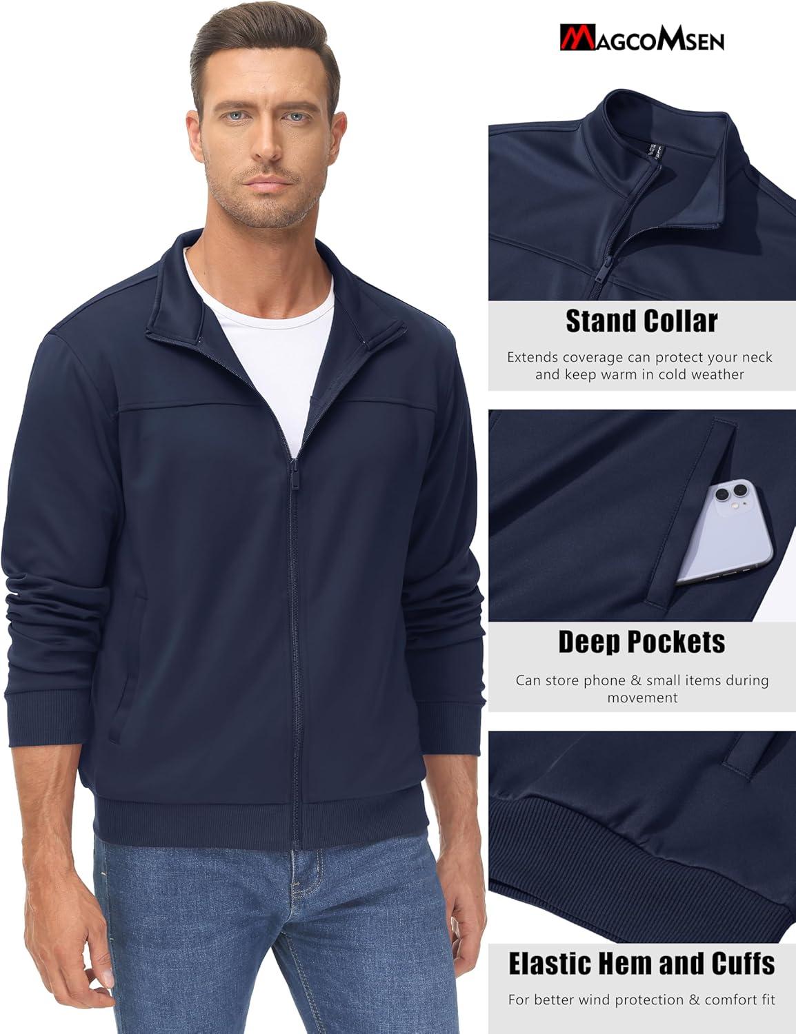 imageMAGCOMSEN Mens Track Jackets Lightweight FullZip Casual Coat Workout Running Athletic Active Jacket With PocketsNavy