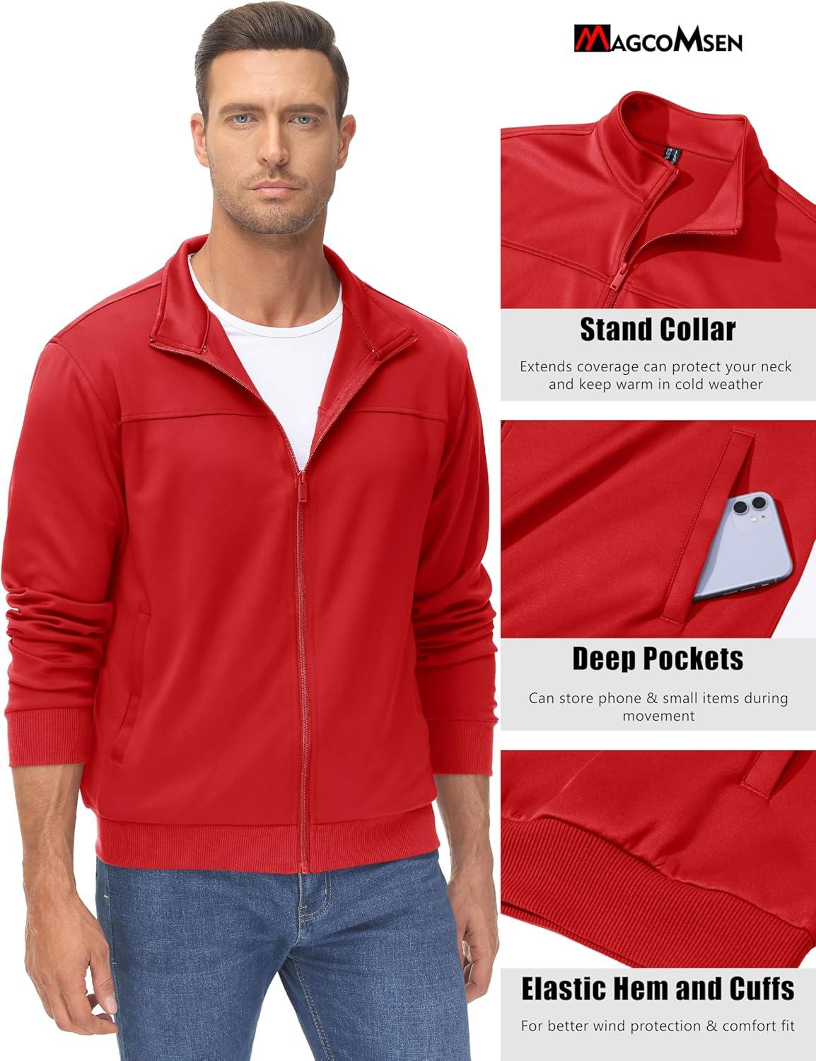 imageMAGCOMSEN Mens Track Jackets Lightweight FullZip Casual Coat Workout Running Athletic Active Jacket With PocketsTomato Red