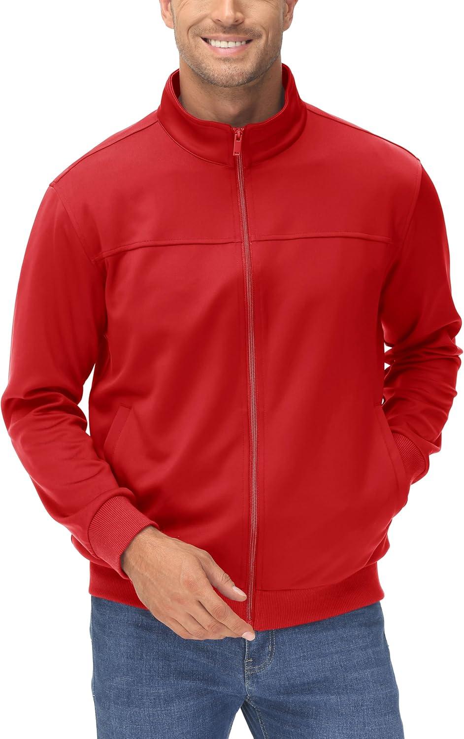 imageMAGCOMSEN Mens Track Jackets Lightweight FullZip Casual Coat Workout Running Athletic Active Jacket With PocketsTomato Red