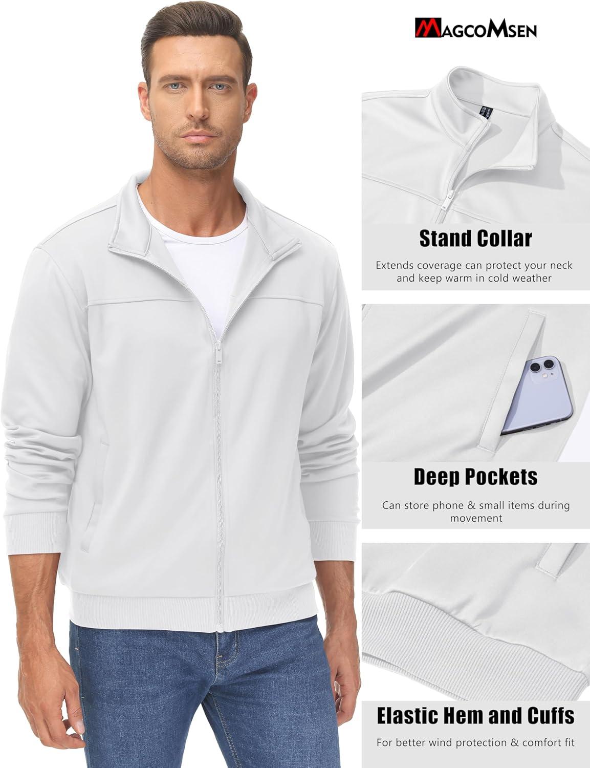 imageMAGCOMSEN Mens Track Jackets Lightweight FullZip Casual Coat Workout Running Athletic Active Jacket With PocketsWhite