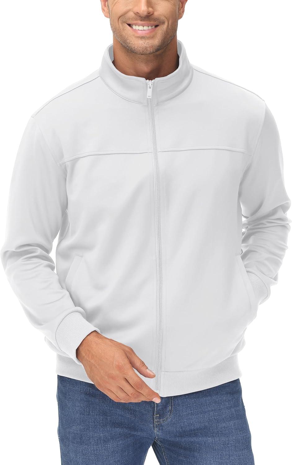 imageMAGCOMSEN Mens Track Jackets Lightweight FullZip Casual Coat Workout Running Athletic Active Jacket With PocketsWhite