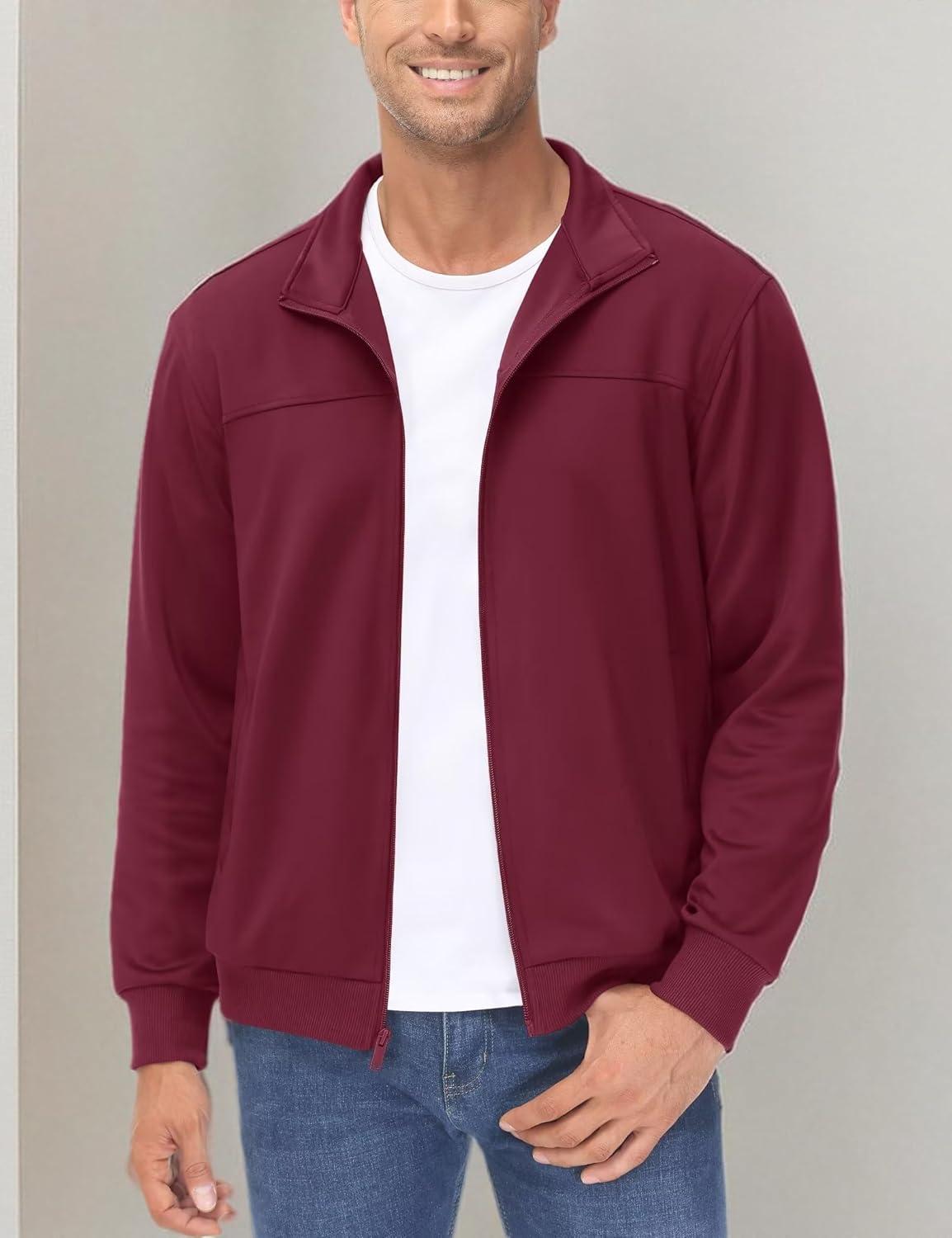 imageMAGCOMSEN Mens Track Jackets Lightweight FullZip Casual Coat Workout Running Athletic Active Jacket With PocketsWine Red