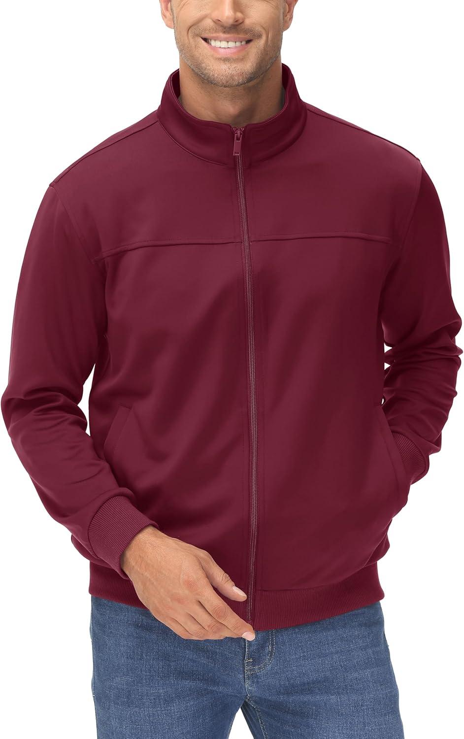 imageMAGCOMSEN Mens Track Jackets Lightweight FullZip Casual Coat Workout Running Athletic Active Jacket With PocketsWine Red