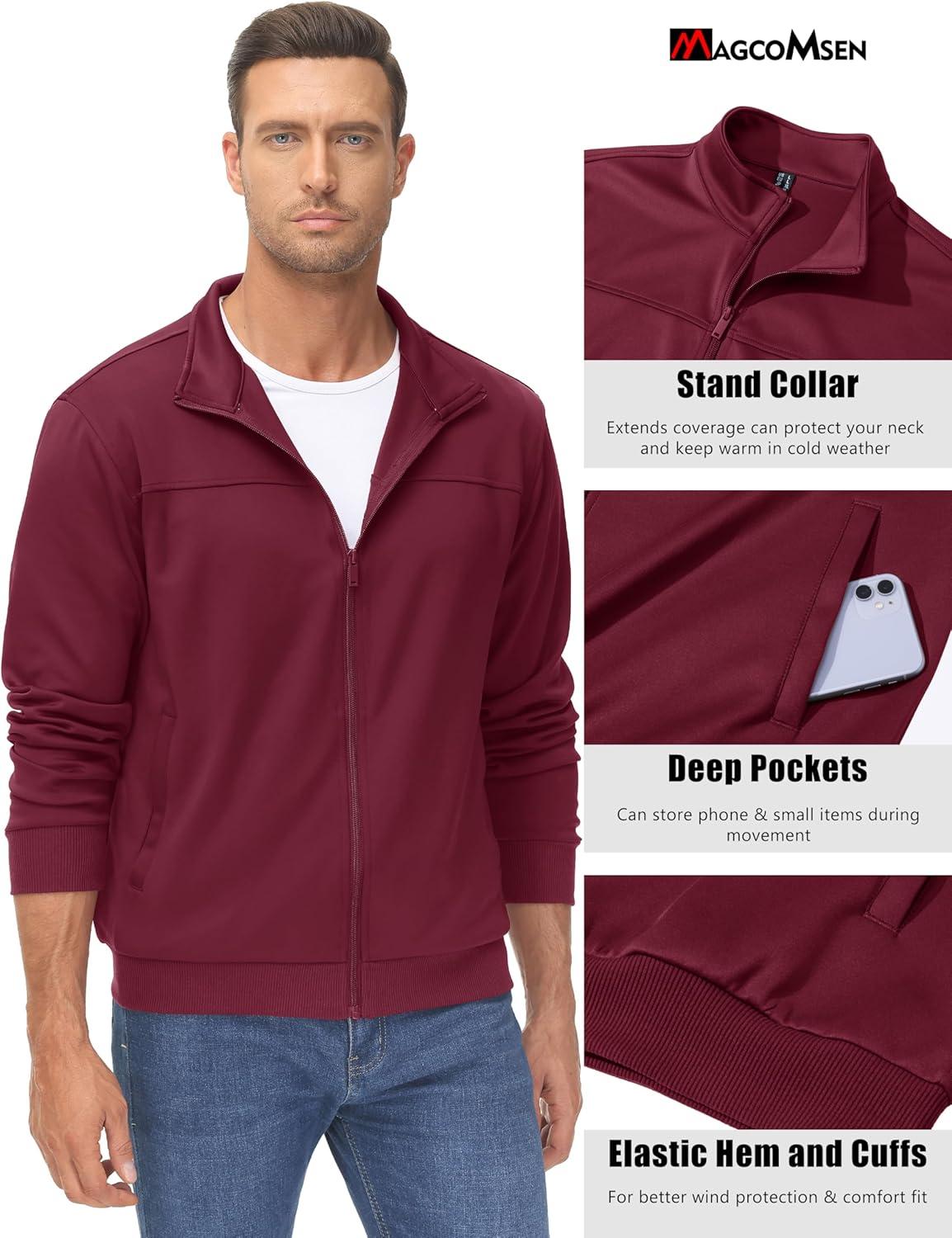imageMAGCOMSEN Mens Track Jackets Lightweight FullZip Casual Coat Workout Running Athletic Active Jacket With PocketsWine Red