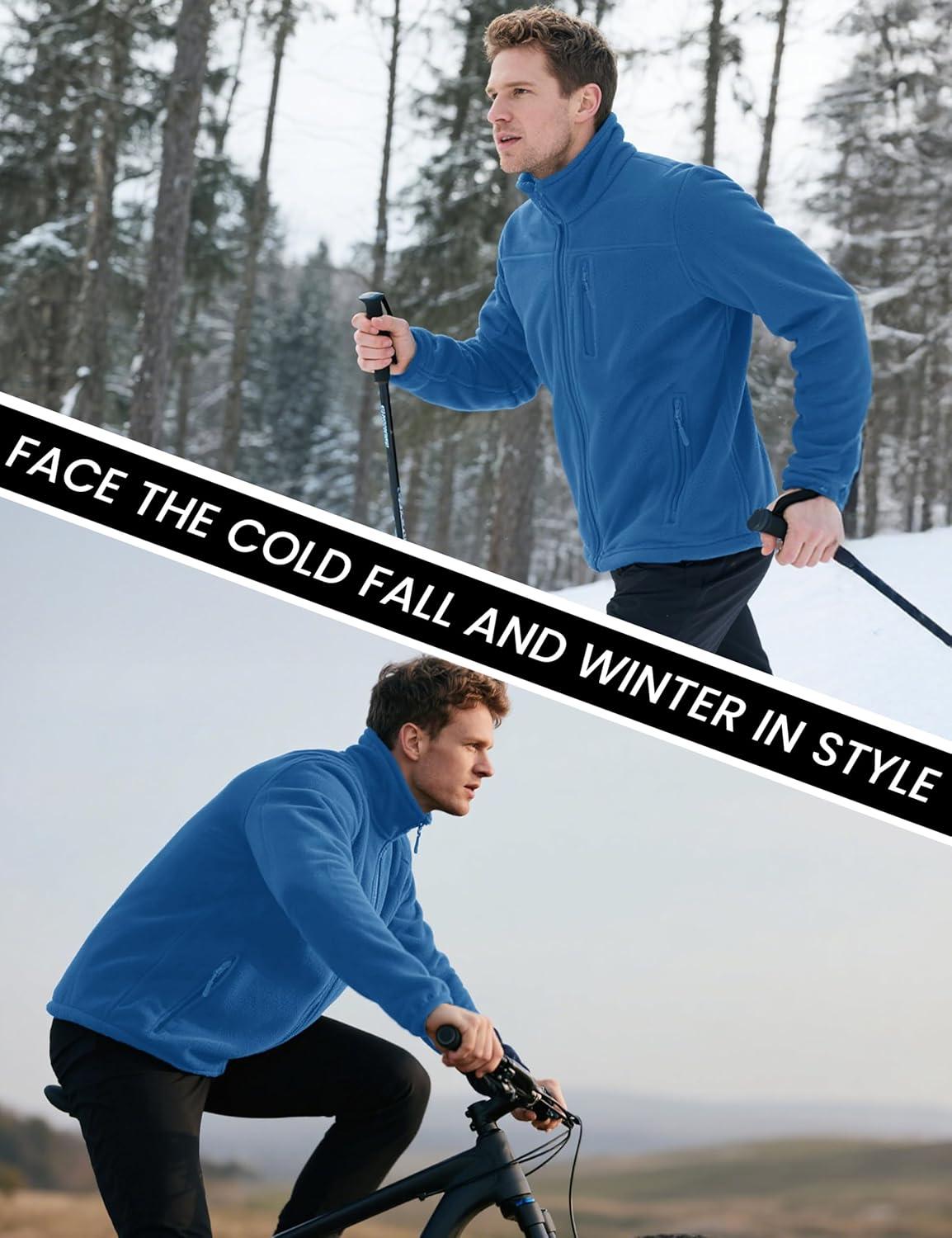 imageMAGCOMSEN Mens Winter Zip Up Polar Fleece Jacket Athletic Tactical Hiking Outdoor Jackets with 3 PocketsBlue Green