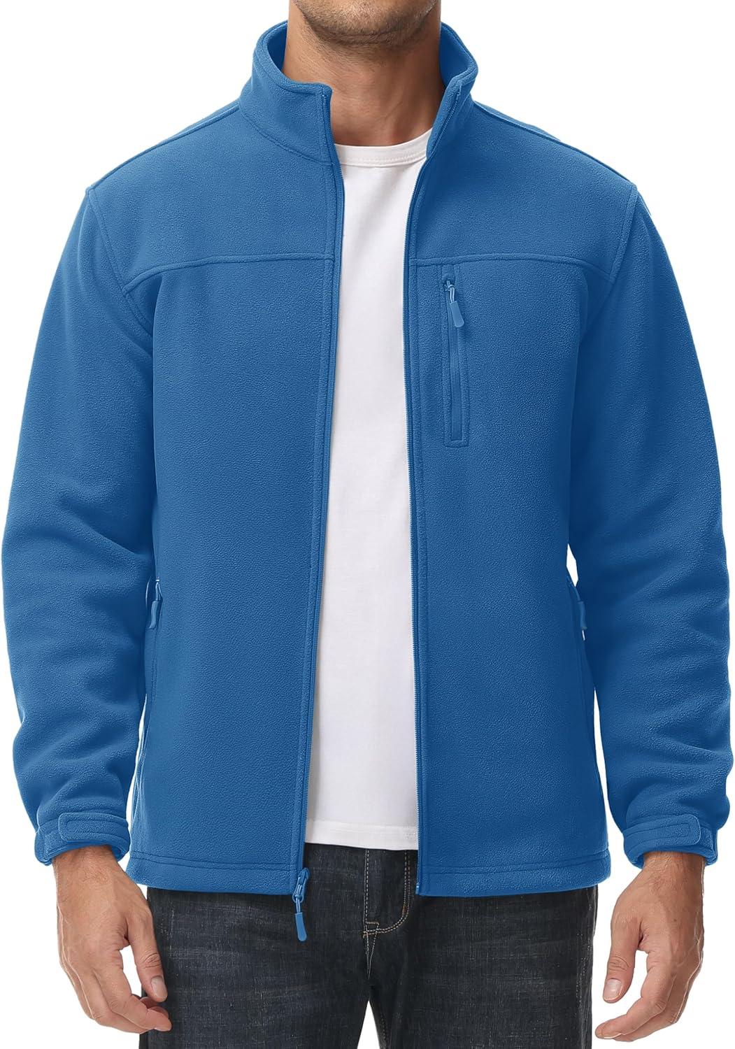 imageMAGCOMSEN Mens Winter Zip Up Polar Fleece Jacket Athletic Tactical Hiking Outdoor Jackets with 3 PocketsBlue Green