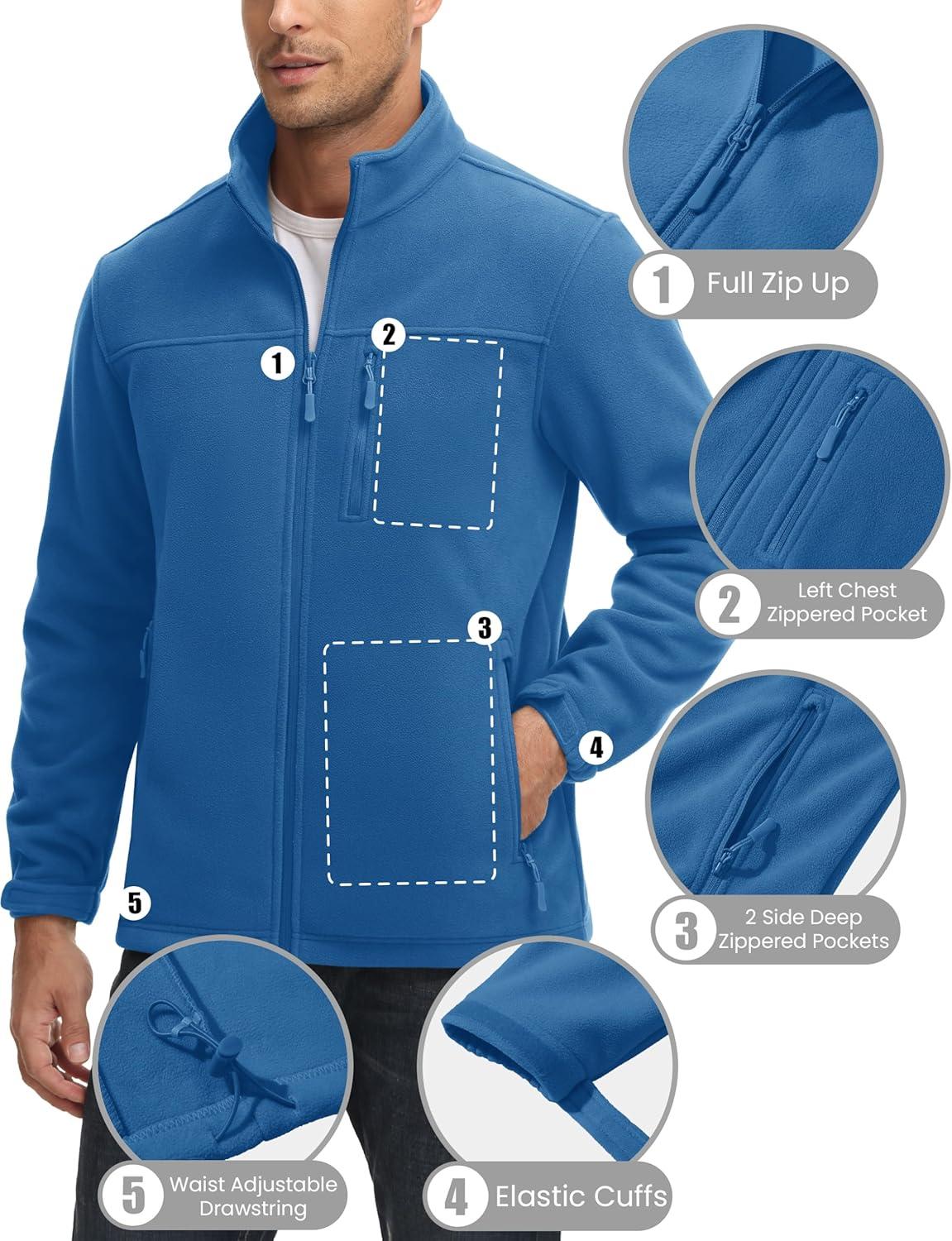 imageMAGCOMSEN Mens Winter Zip Up Polar Fleece Jacket Athletic Tactical Hiking Outdoor Jackets with 3 PocketsBlue Green