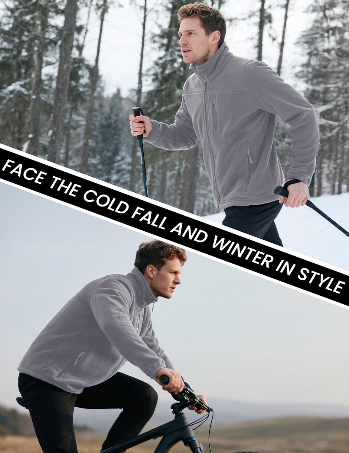 imageMAGCOMSEN Mens Winter Zip Up Polar Fleece Jacket Athletic Tactical Hiking Outdoor Jackets with 3 PocketsLight Grey