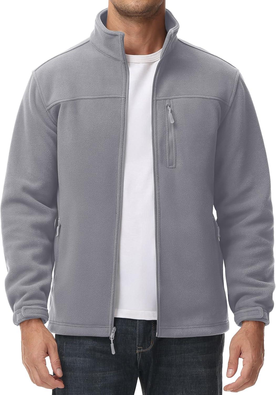 imageMAGCOMSEN Mens Winter Zip Up Polar Fleece Jacket Athletic Tactical Hiking Outdoor Jackets with 3 PocketsLight Grey