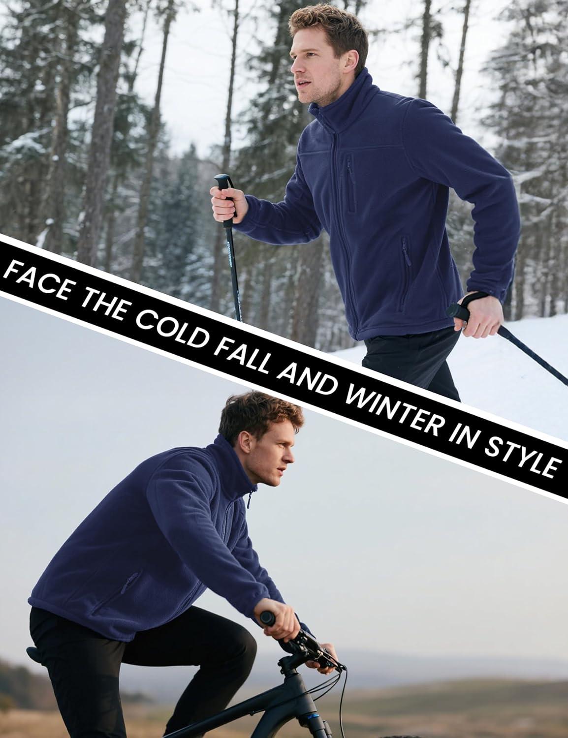 imageMAGCOMSEN Mens Winter Zip Up Polar Fleece Jacket Athletic Tactical Hiking Outdoor Jackets with 3 PocketsNavy