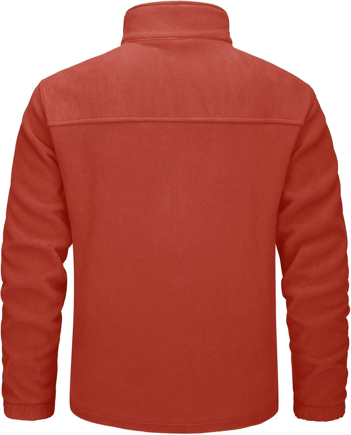 imageMAGCOMSEN Mens Winter Zip Up Polar Fleece Jacket Athletic Tactical Hiking Outdoor Jackets with 3 PocketsOrange Red