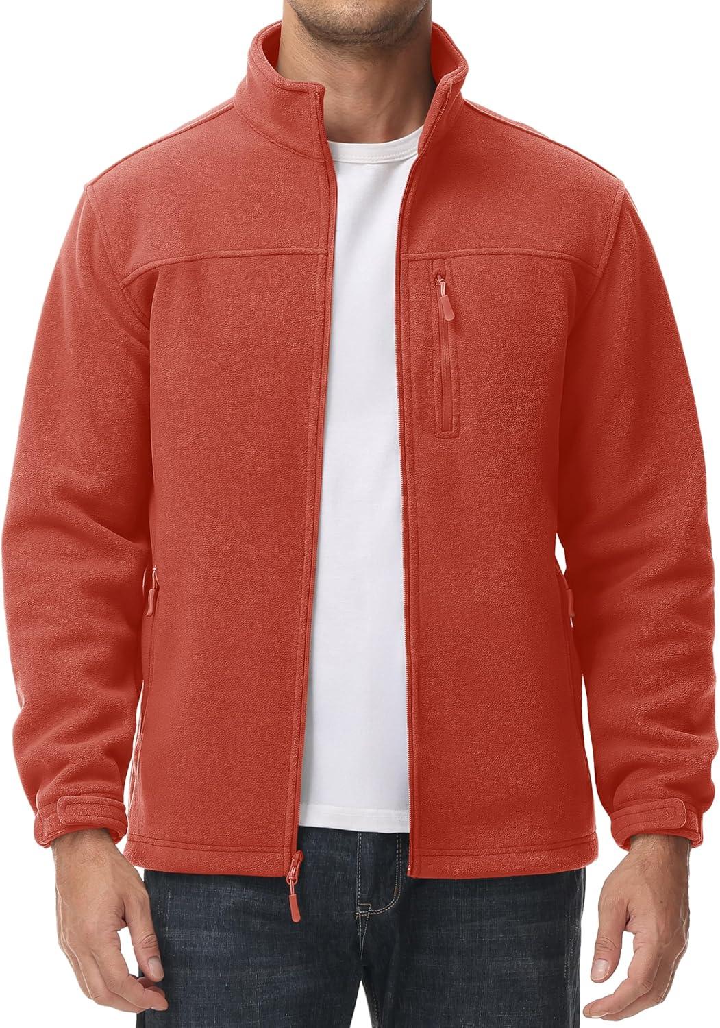 imageMAGCOMSEN Mens Winter Zip Up Polar Fleece Jacket Athletic Tactical Hiking Outdoor Jackets with 3 PocketsOrange Red
