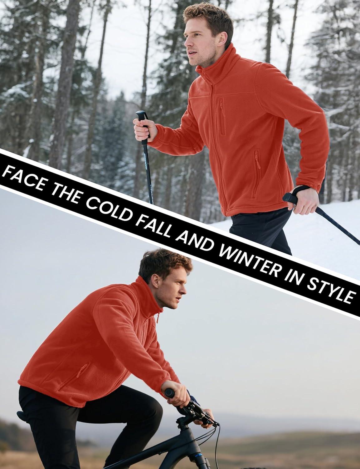 imageMAGCOMSEN Mens Winter Zip Up Polar Fleece Jacket Athletic Tactical Hiking Outdoor Jackets with 3 PocketsOrange Red