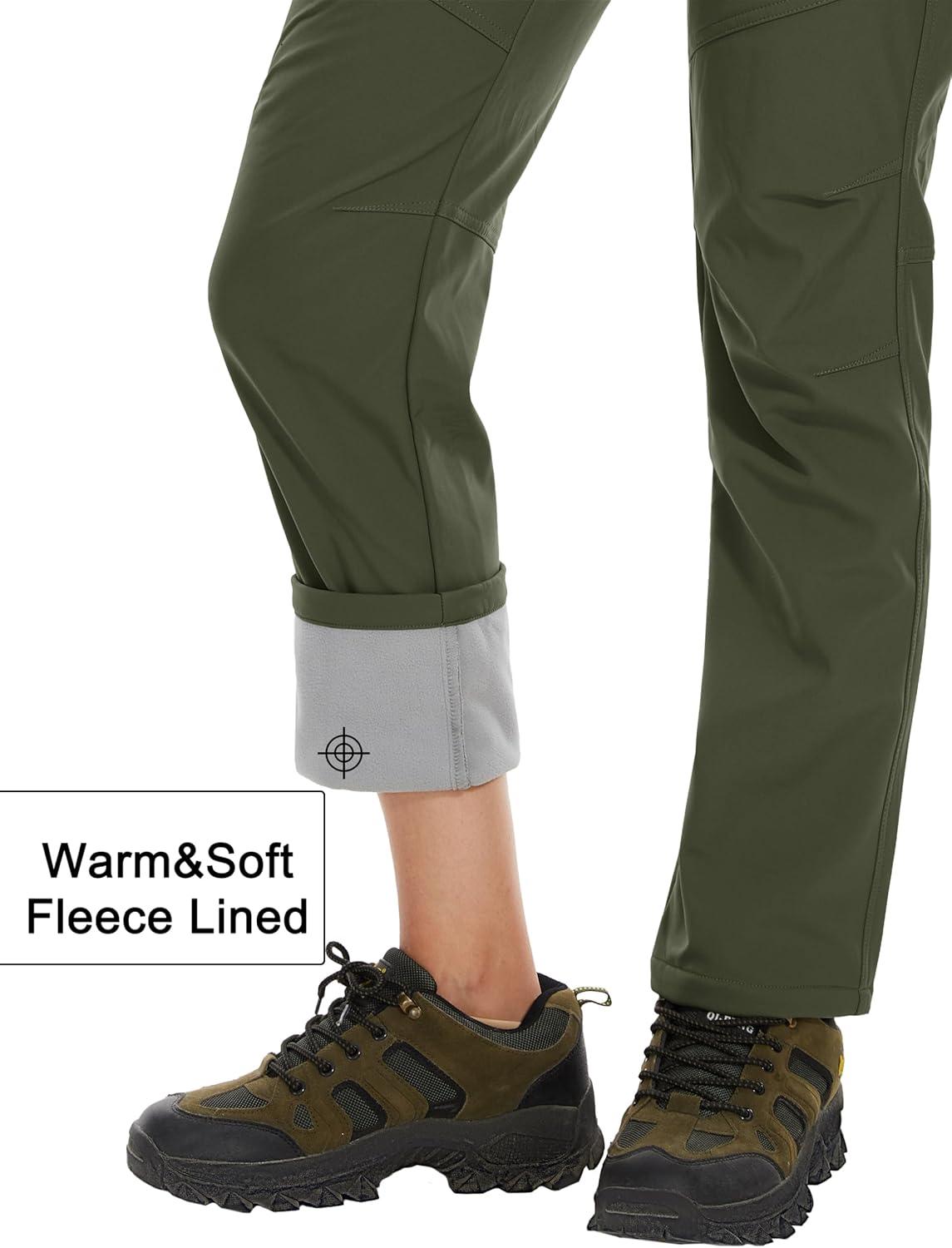 imageMAGCOMSEN Womens Fleece Lined Waterproof Insulated Snow Ski Pants Winter Warm Hiking Pants Outdoor SoftshellArmy Green