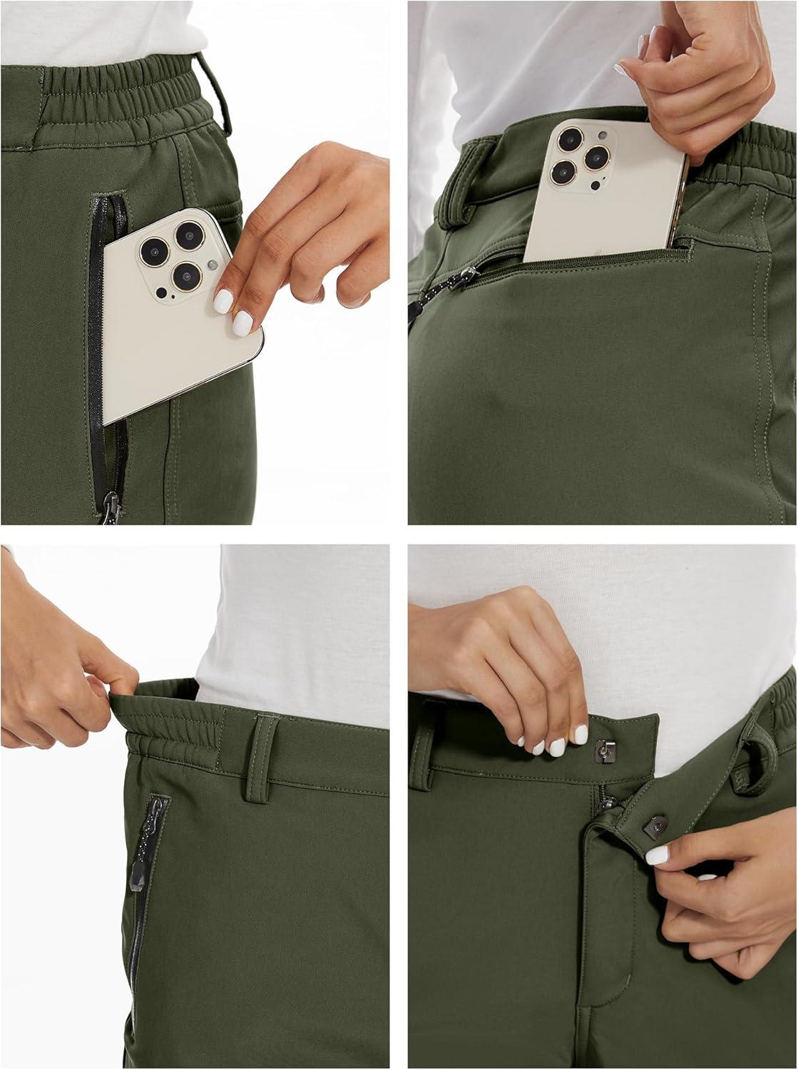 imageMAGCOMSEN Womens Fleece Lined Waterproof Insulated Snow Ski Pants Winter Warm Hiking Pants Outdoor SoftshellArmy Green