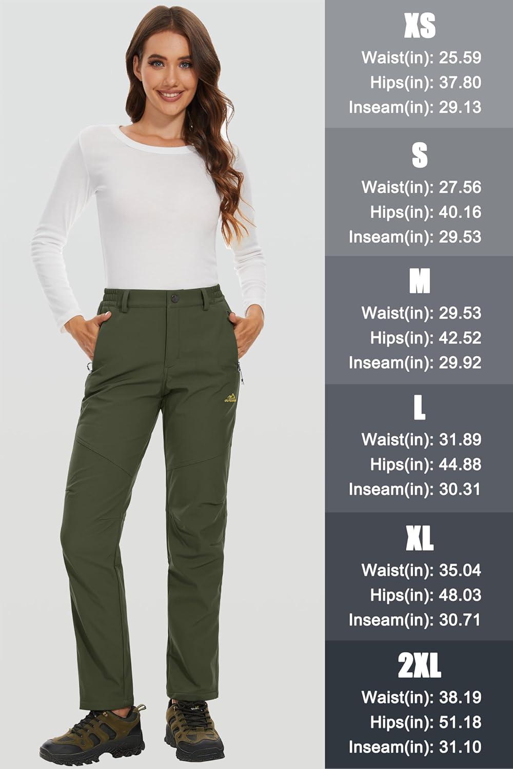 imageMAGCOMSEN Womens Fleece Lined Waterproof Insulated Snow Ski Pants Winter Warm Hiking Pants Outdoor SoftshellArmy Green