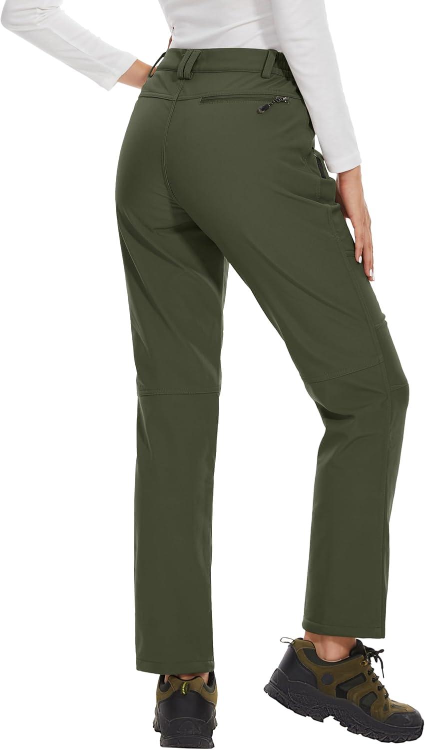 imageMAGCOMSEN Womens Fleece Lined Waterproof Insulated Snow Ski Pants Winter Warm Hiking Pants Outdoor SoftshellArmy Green