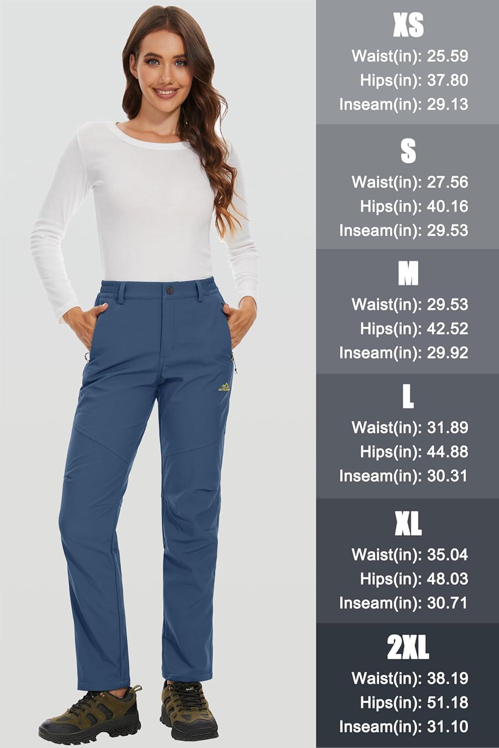 imageMAGCOMSEN Womens Fleece Lined Waterproof Insulated Snow Ski Pants Winter Warm Hiking Pants Outdoor SoftshellBlue Grey