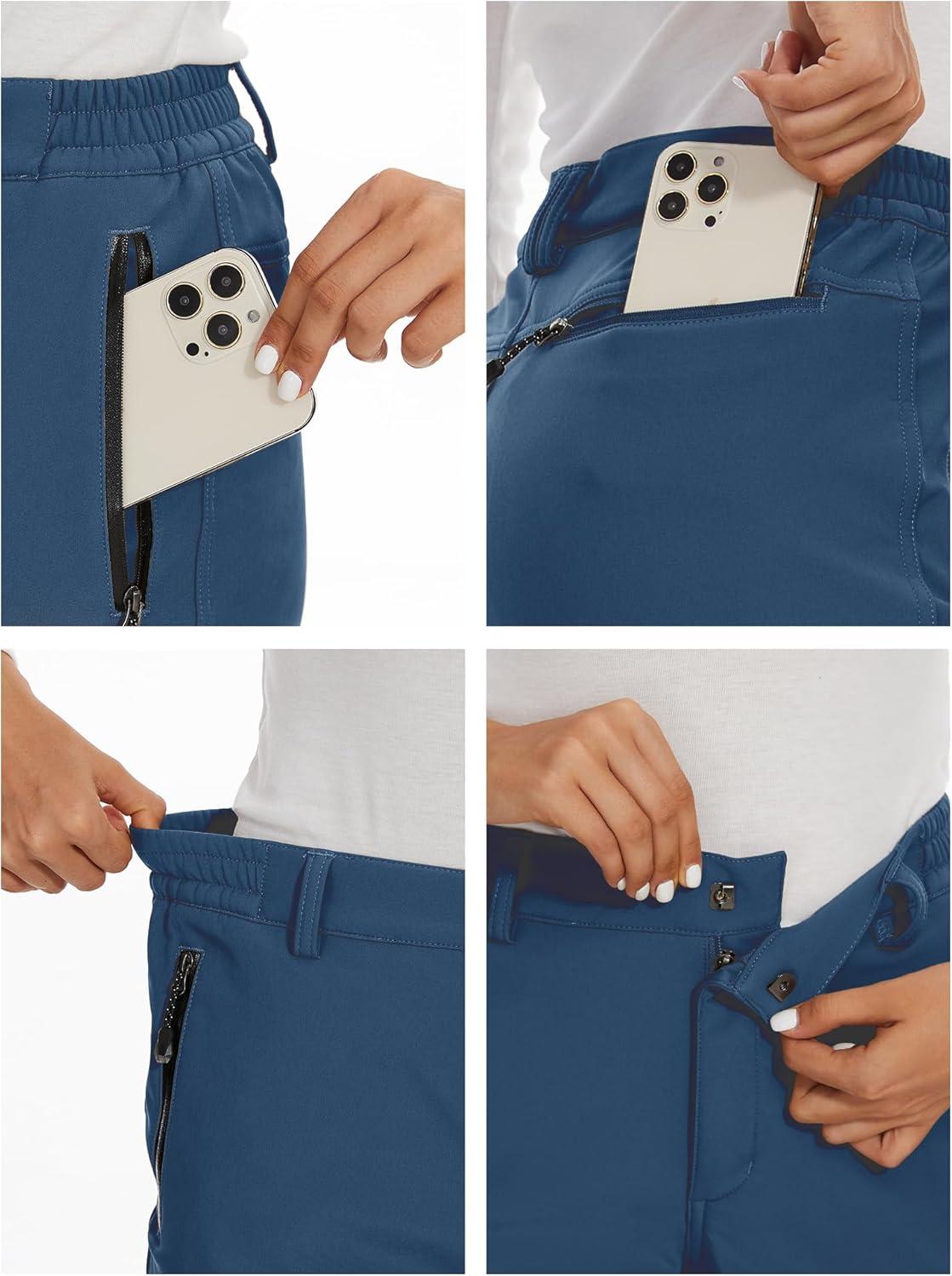 imageMAGCOMSEN Womens Fleece Lined Waterproof Insulated Snow Ski Pants Winter Warm Hiking Pants Outdoor SoftshellBlue Grey
