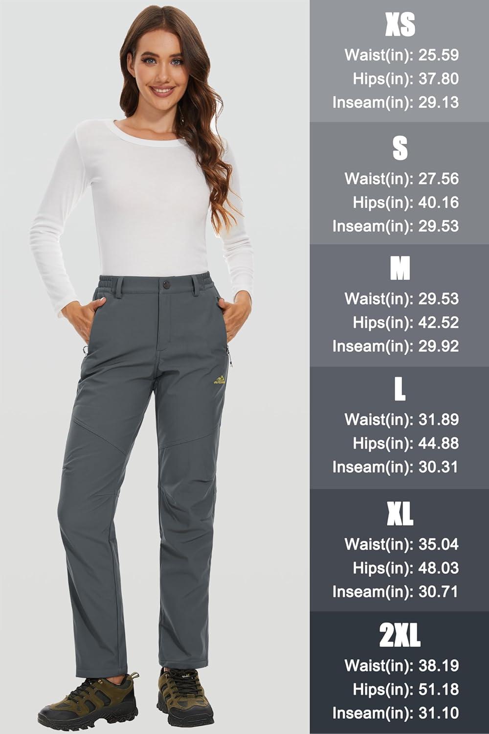 imageMAGCOMSEN Womens Fleece Lined Waterproof Insulated Snow Ski Pants Winter Warm Hiking Pants Outdoor SoftshellDark Grey