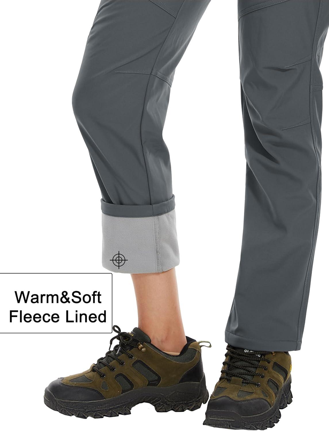 imageMAGCOMSEN Womens Fleece Lined Waterproof Insulated Snow Ski Pants Winter Warm Hiking Pants Outdoor SoftshellDark Grey