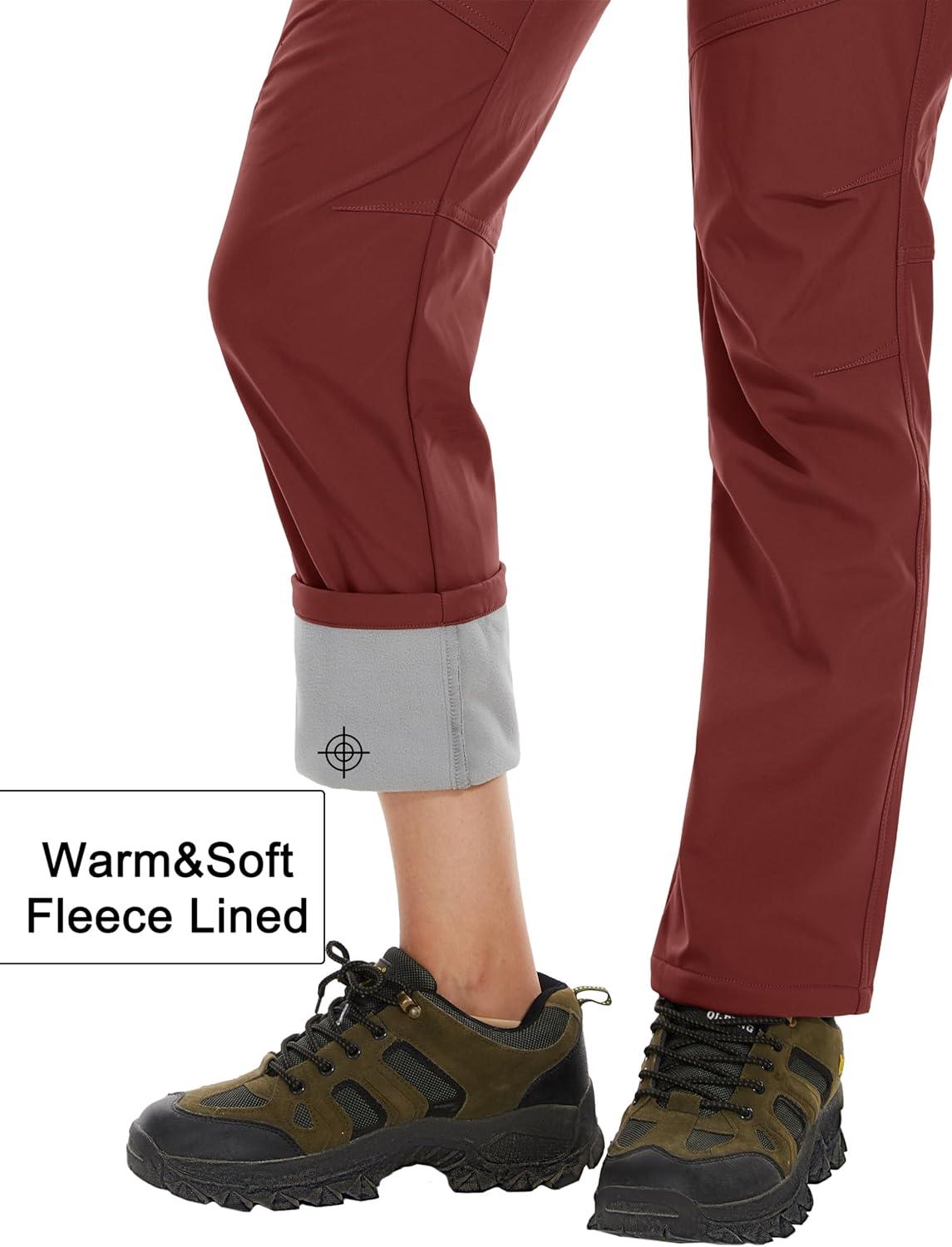 imageMAGCOMSEN Womens Fleece Lined Waterproof Insulated Snow Ski Pants Winter Warm Hiking Pants Outdoor SoftshellDark Orange