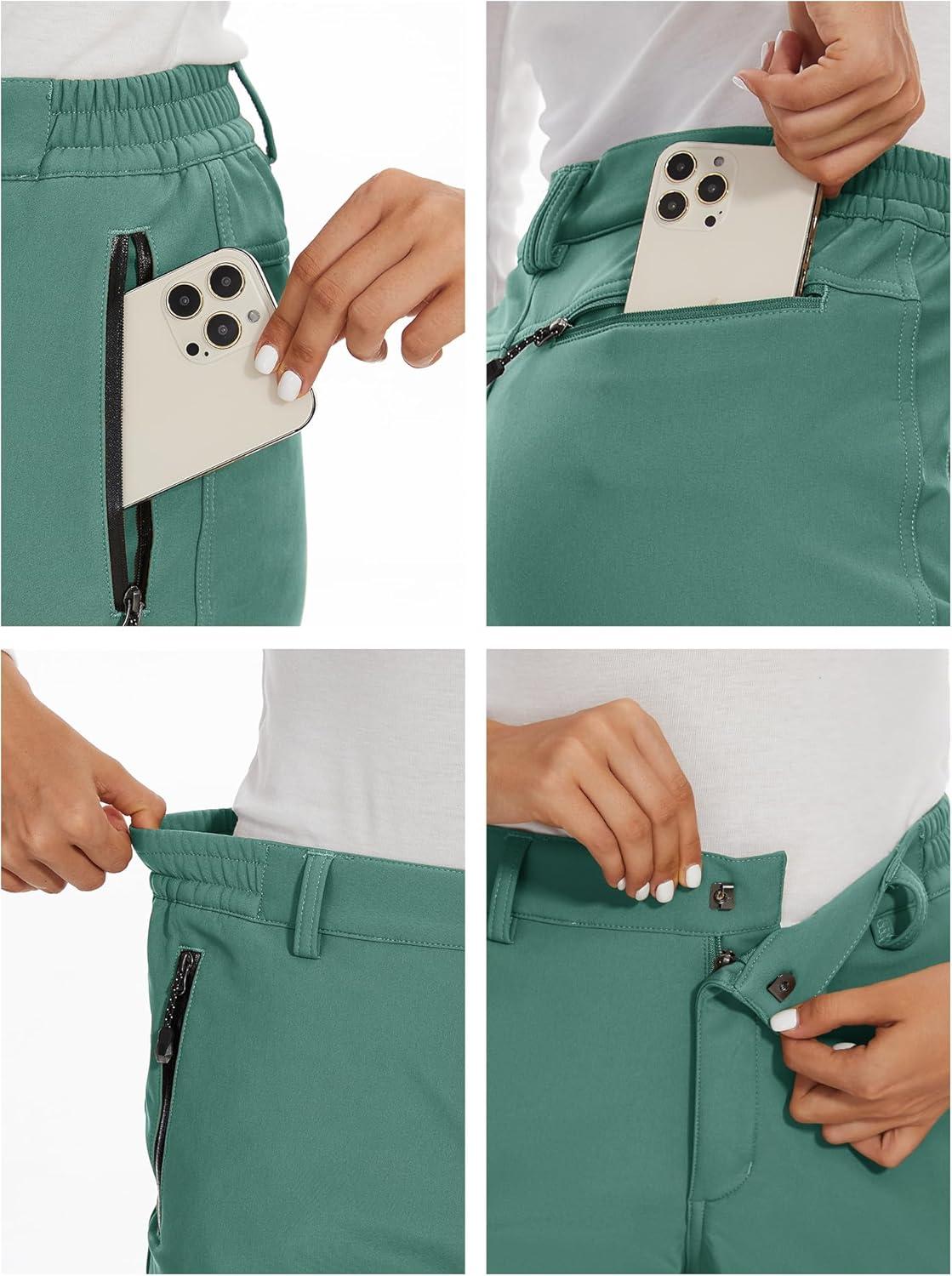 imageMAGCOMSEN Womens Fleece Lined Waterproof Insulated Snow Ski Pants Winter Warm Hiking Pants Outdoor SoftshellFern Green