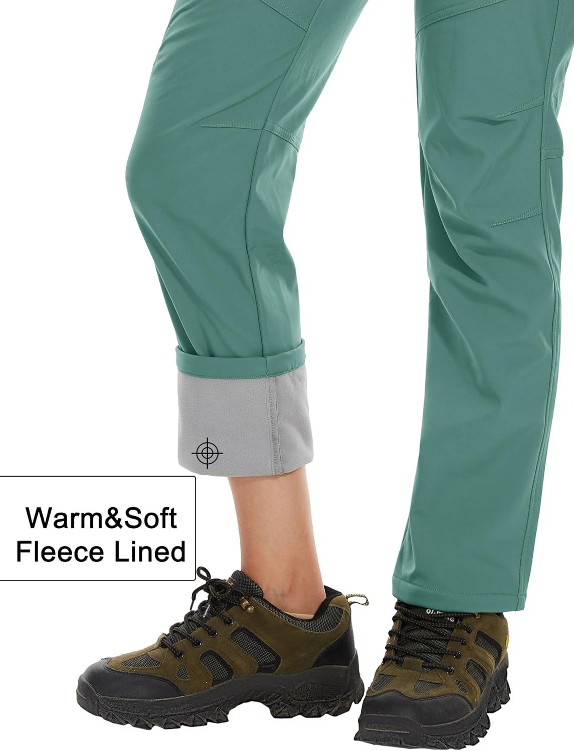 imageMAGCOMSEN Womens Fleece Lined Waterproof Insulated Snow Ski Pants Winter Warm Hiking Pants Outdoor SoftshellFern Green