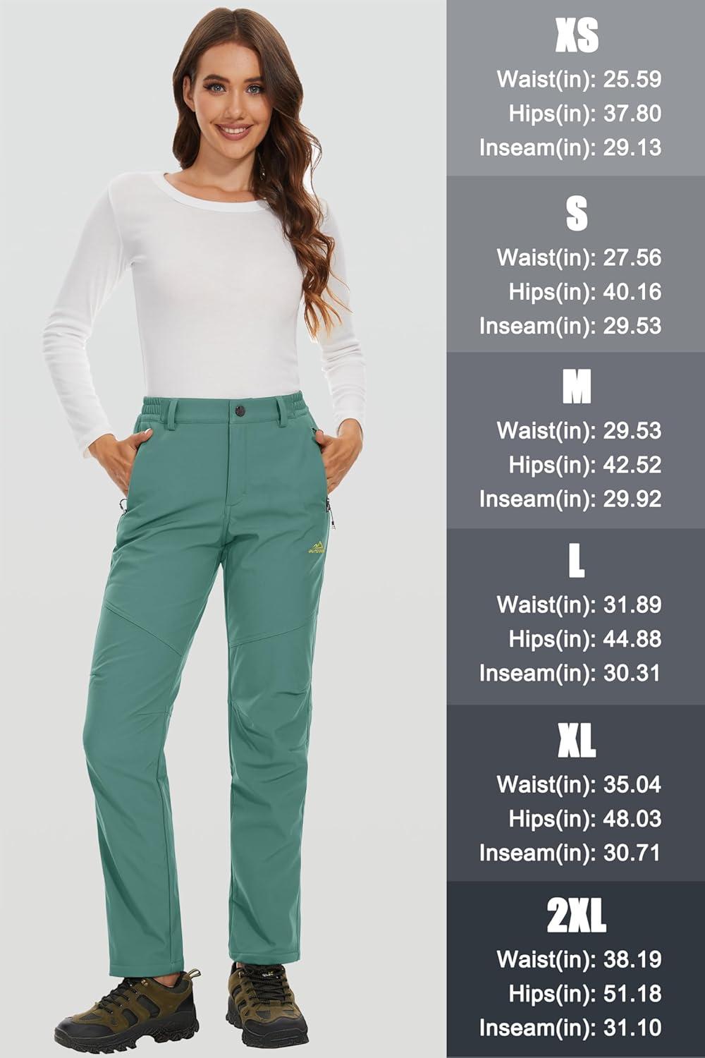 imageMAGCOMSEN Womens Fleece Lined Waterproof Insulated Snow Ski Pants Winter Warm Hiking Pants Outdoor SoftshellFern Green