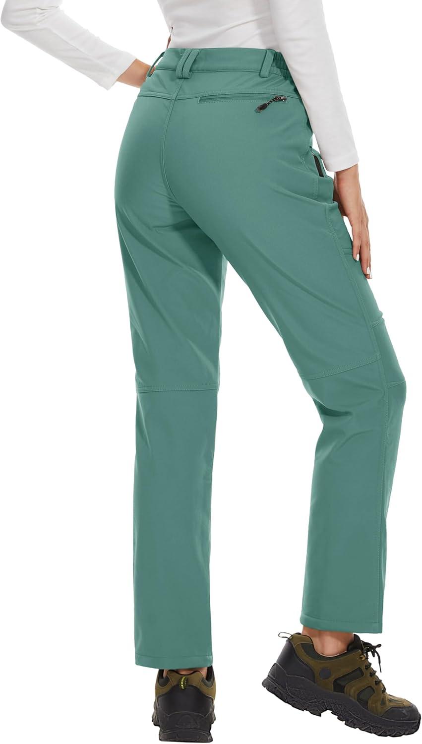 imageMAGCOMSEN Womens Fleece Lined Waterproof Insulated Snow Ski Pants Winter Warm Hiking Pants Outdoor SoftshellFern Green