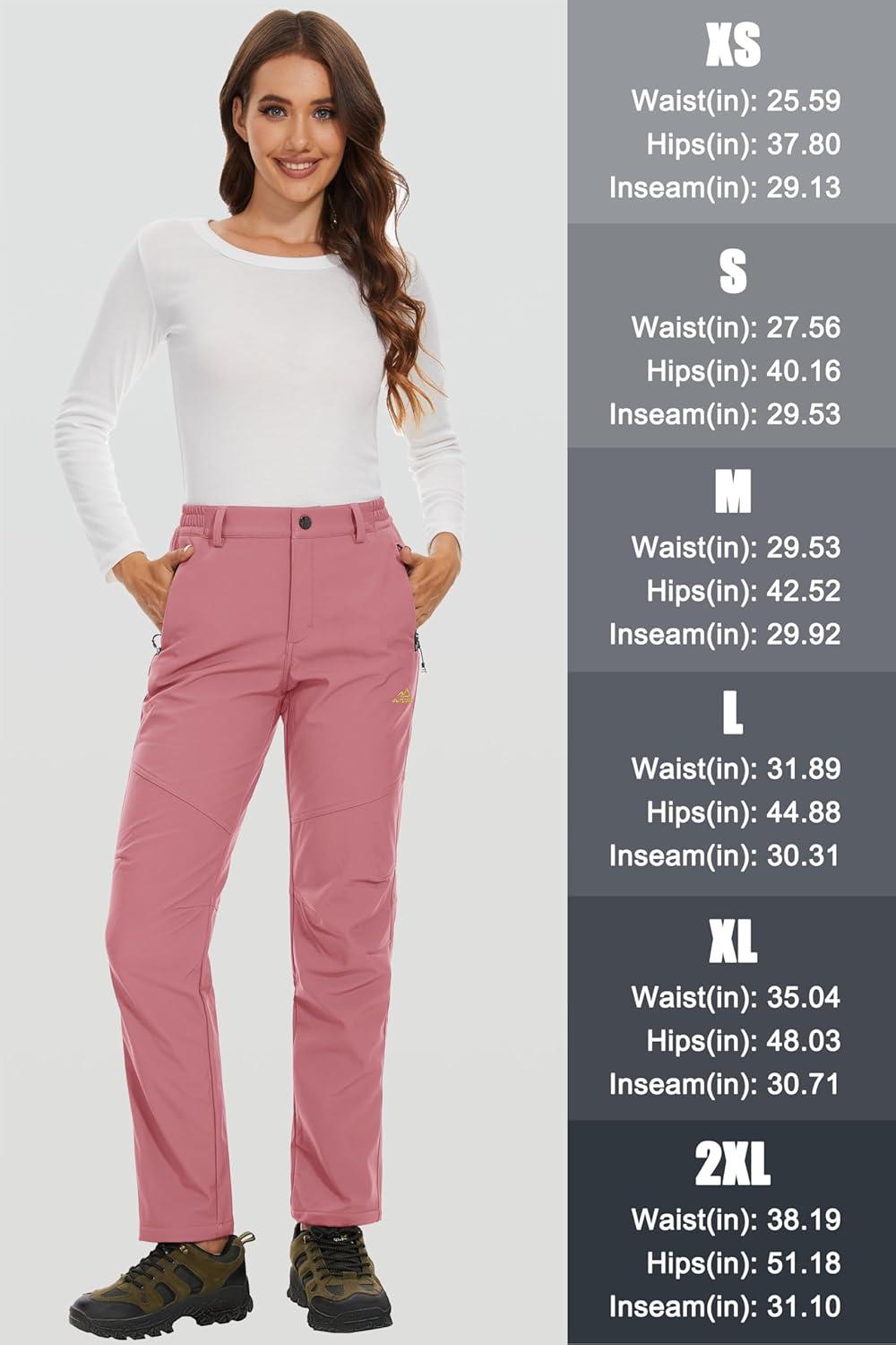 imageMAGCOMSEN Womens Fleece Lined Waterproof Insulated Snow Ski Pants Winter Warm Hiking Pants Outdoor SoftshellGrey Pink
