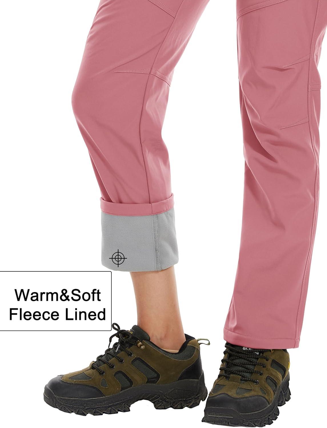 imageMAGCOMSEN Womens Fleece Lined Waterproof Insulated Snow Ski Pants Winter Warm Hiking Pants Outdoor SoftshellGrey Pink