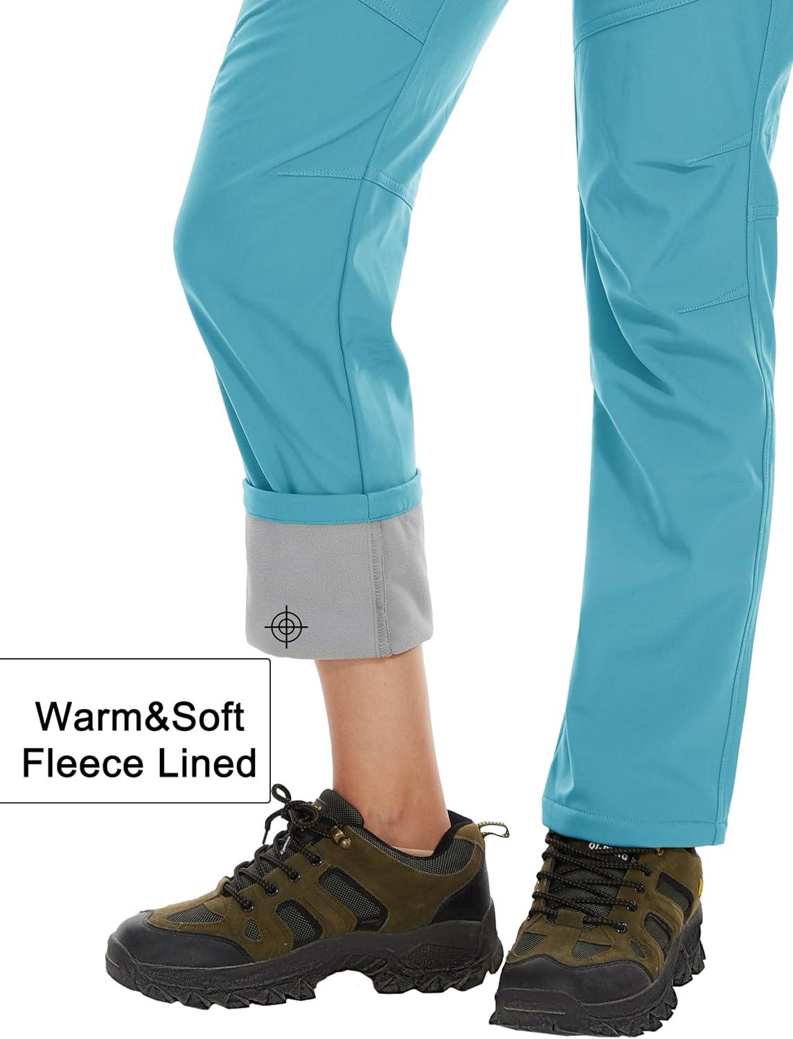 imageMAGCOMSEN Womens Fleece Lined Waterproof Insulated Snow Ski Pants Winter Warm Hiking Pants Outdoor SoftshellIce Blue