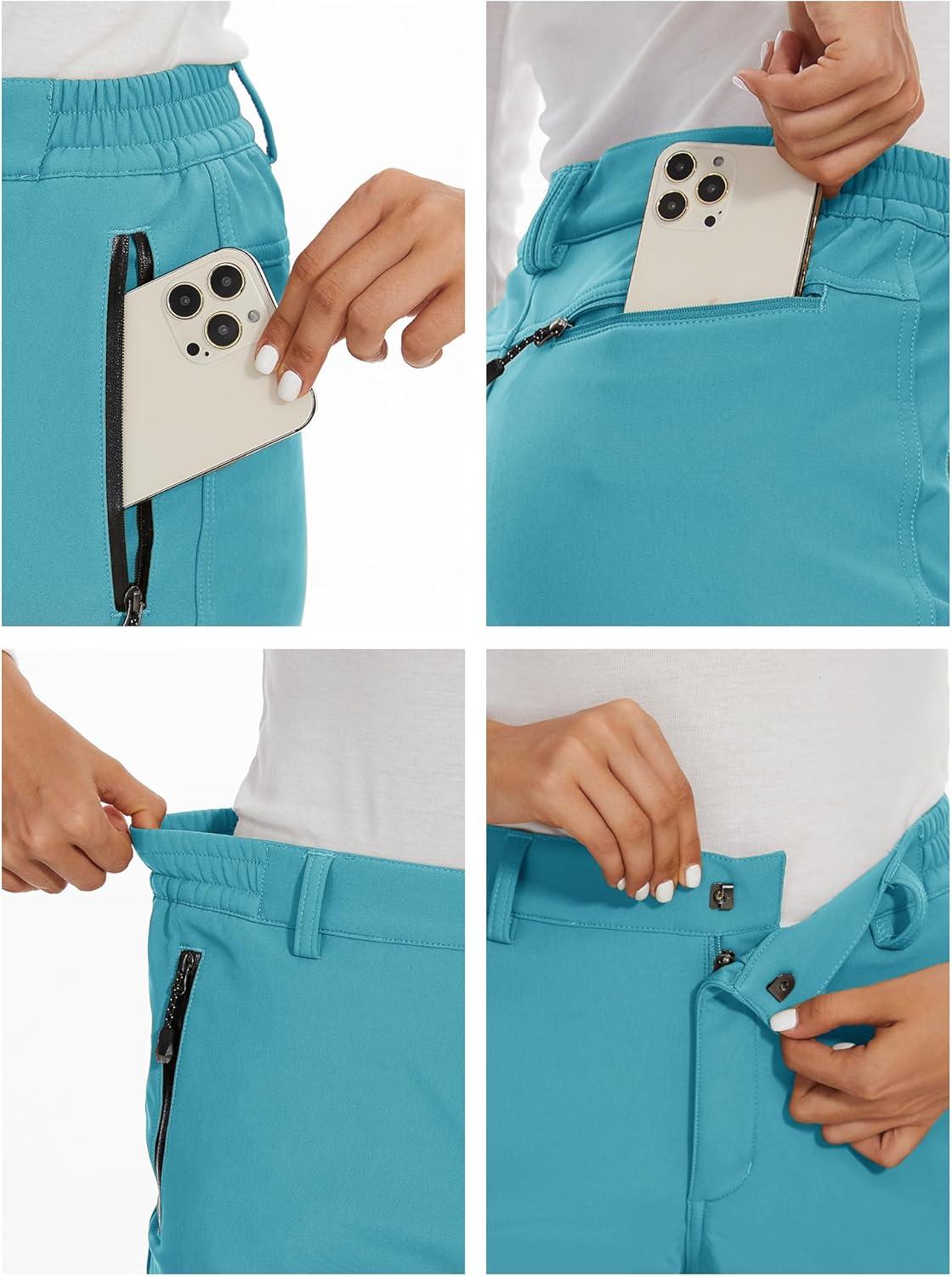 imageMAGCOMSEN Womens Fleece Lined Waterproof Insulated Snow Ski Pants Winter Warm Hiking Pants Outdoor SoftshellIce Blue
