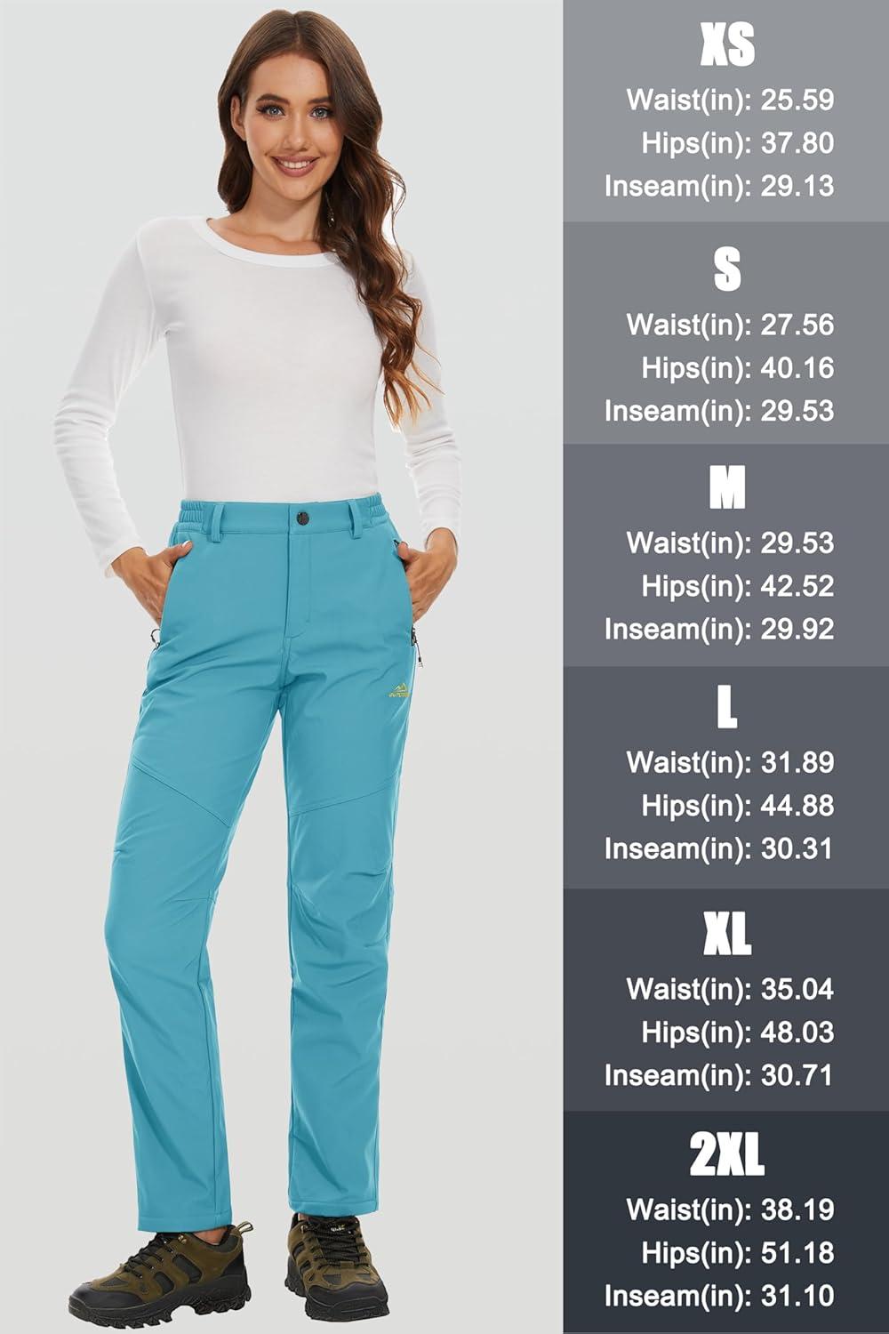 imageMAGCOMSEN Womens Fleece Lined Waterproof Insulated Snow Ski Pants Winter Warm Hiking Pants Outdoor SoftshellIce Blue