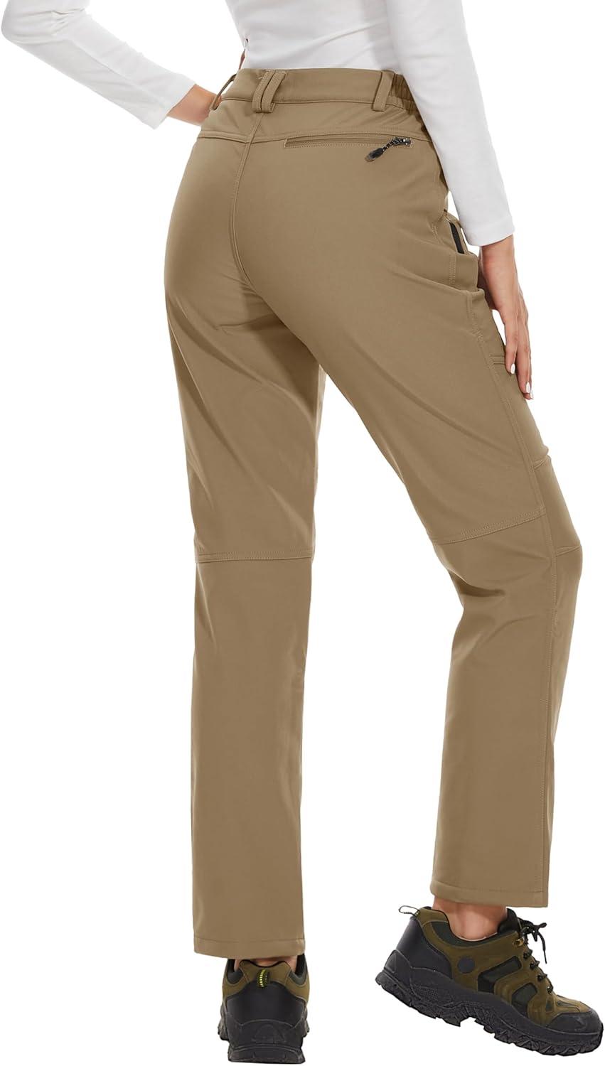 imageMAGCOMSEN Womens Fleece Lined Waterproof Insulated Snow Ski Pants Winter Warm Hiking Pants Outdoor SoftshellKhaki