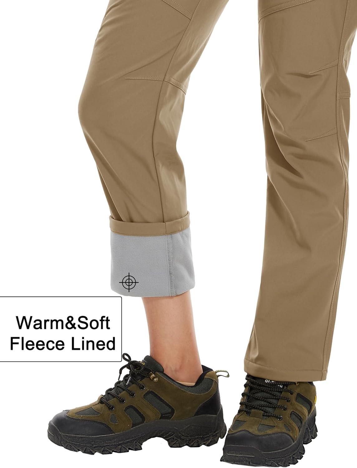 imageMAGCOMSEN Womens Fleece Lined Waterproof Insulated Snow Ski Pants Winter Warm Hiking Pants Outdoor SoftshellKhaki