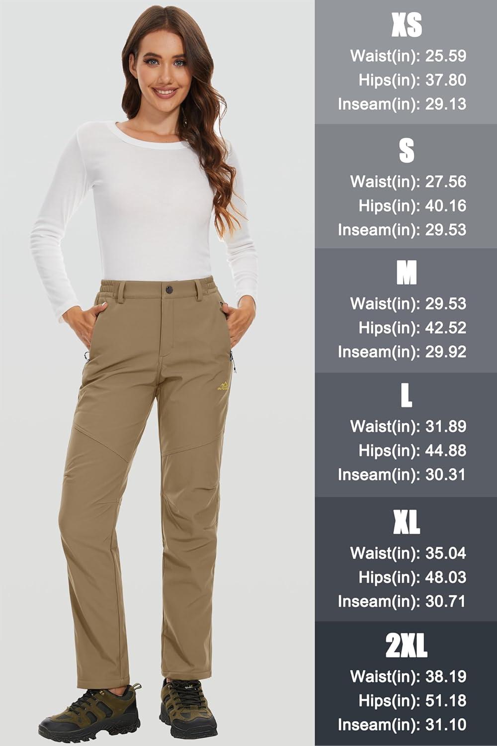imageMAGCOMSEN Womens Fleece Lined Waterproof Insulated Snow Ski Pants Winter Warm Hiking Pants Outdoor SoftshellKhaki