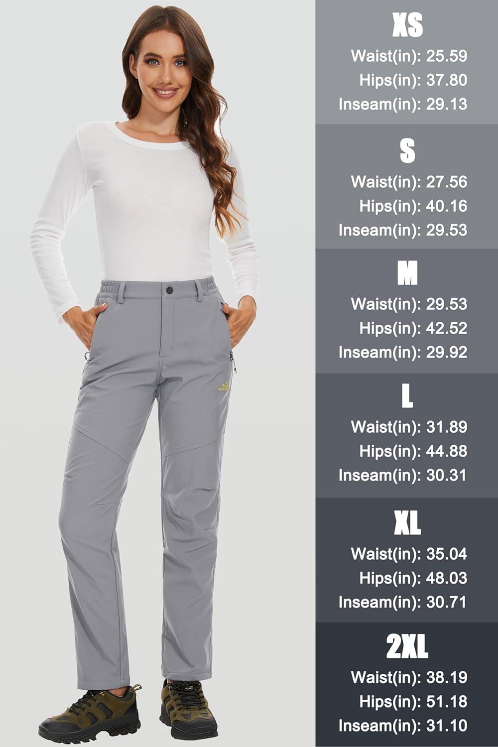 imageMAGCOMSEN Womens Fleece Lined Waterproof Insulated Snow Ski Pants Winter Warm Hiking Pants Outdoor SoftshellLight Grey