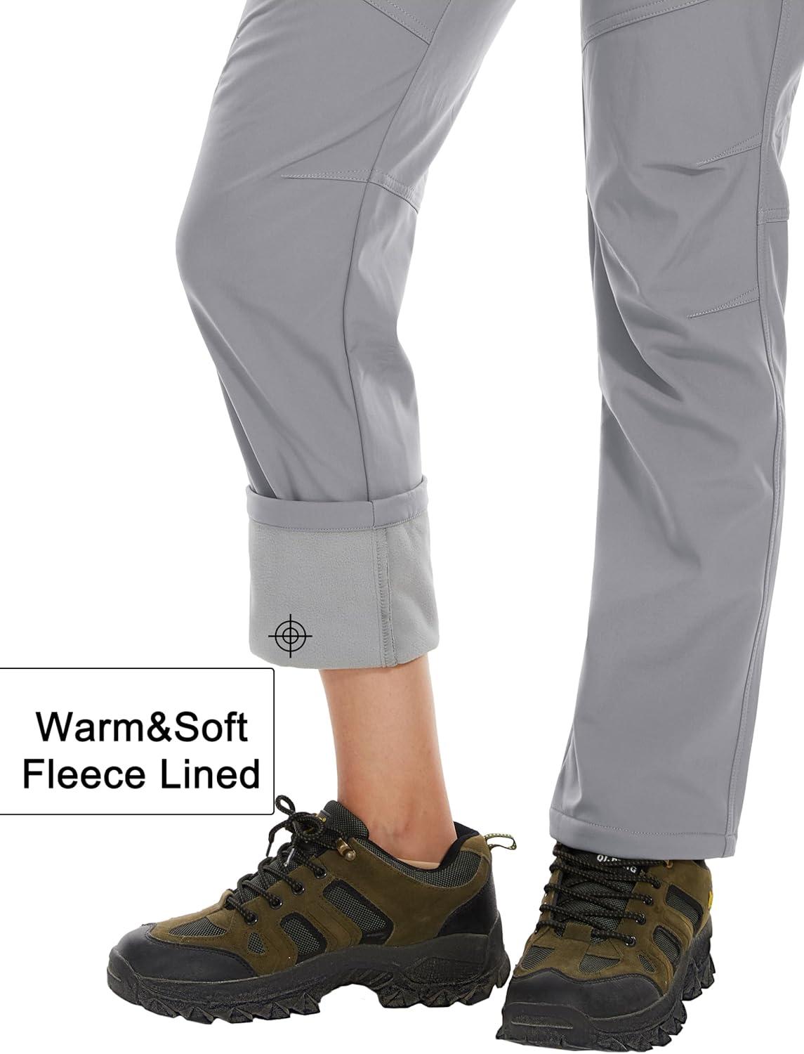 imageMAGCOMSEN Womens Fleece Lined Waterproof Insulated Snow Ski Pants Winter Warm Hiking Pants Outdoor SoftshellLight Grey