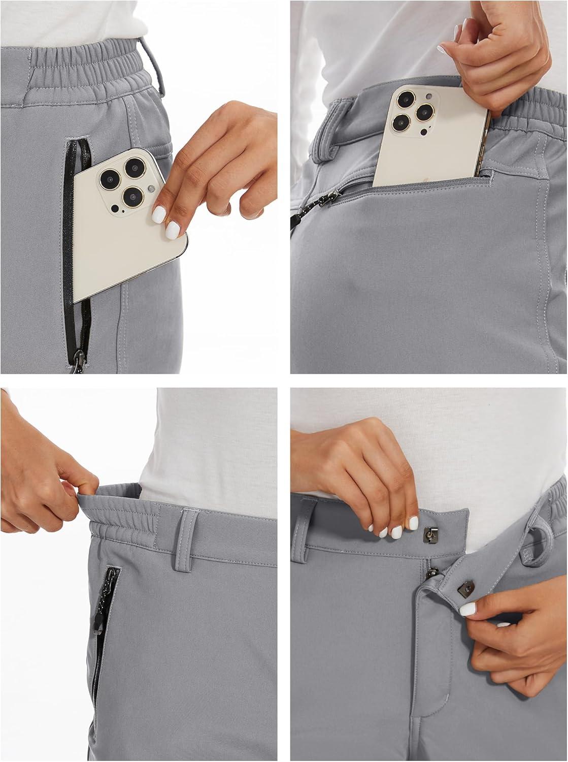 imageMAGCOMSEN Womens Fleece Lined Waterproof Insulated Snow Ski Pants Winter Warm Hiking Pants Outdoor SoftshellLight Grey