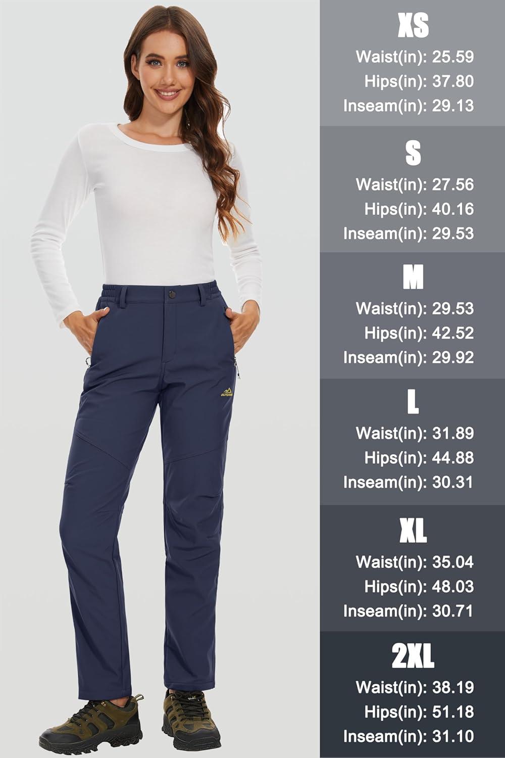 imageMAGCOMSEN Womens Fleece Lined Waterproof Insulated Snow Ski Pants Winter Warm Hiking Pants Outdoor SoftshellNavy
